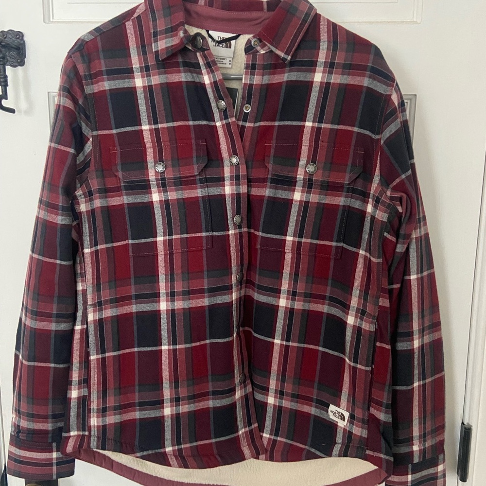 The North Face Burgundy and Cream Fleece Shirt women’s size medium